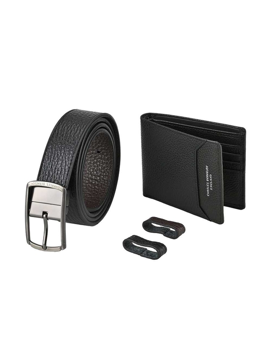Tumbled Leather Wallet & Gun Metal Buckle Belt Gift Set